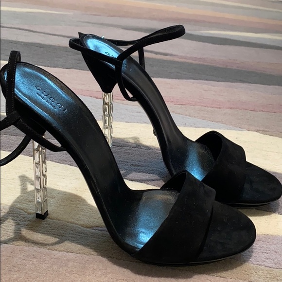 Gucci Shoes - Gucci Black Crystal Heel Suede Sandals 41 NWOT